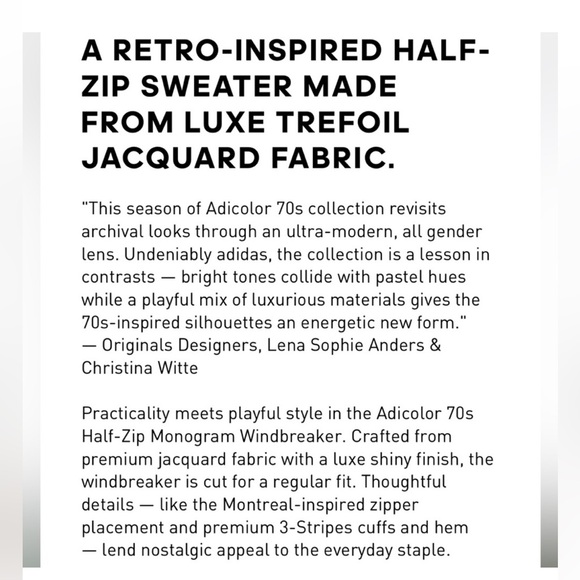 NWT Adidas originals windbreaker 70s half zip Jacket - Picture 6 of 6